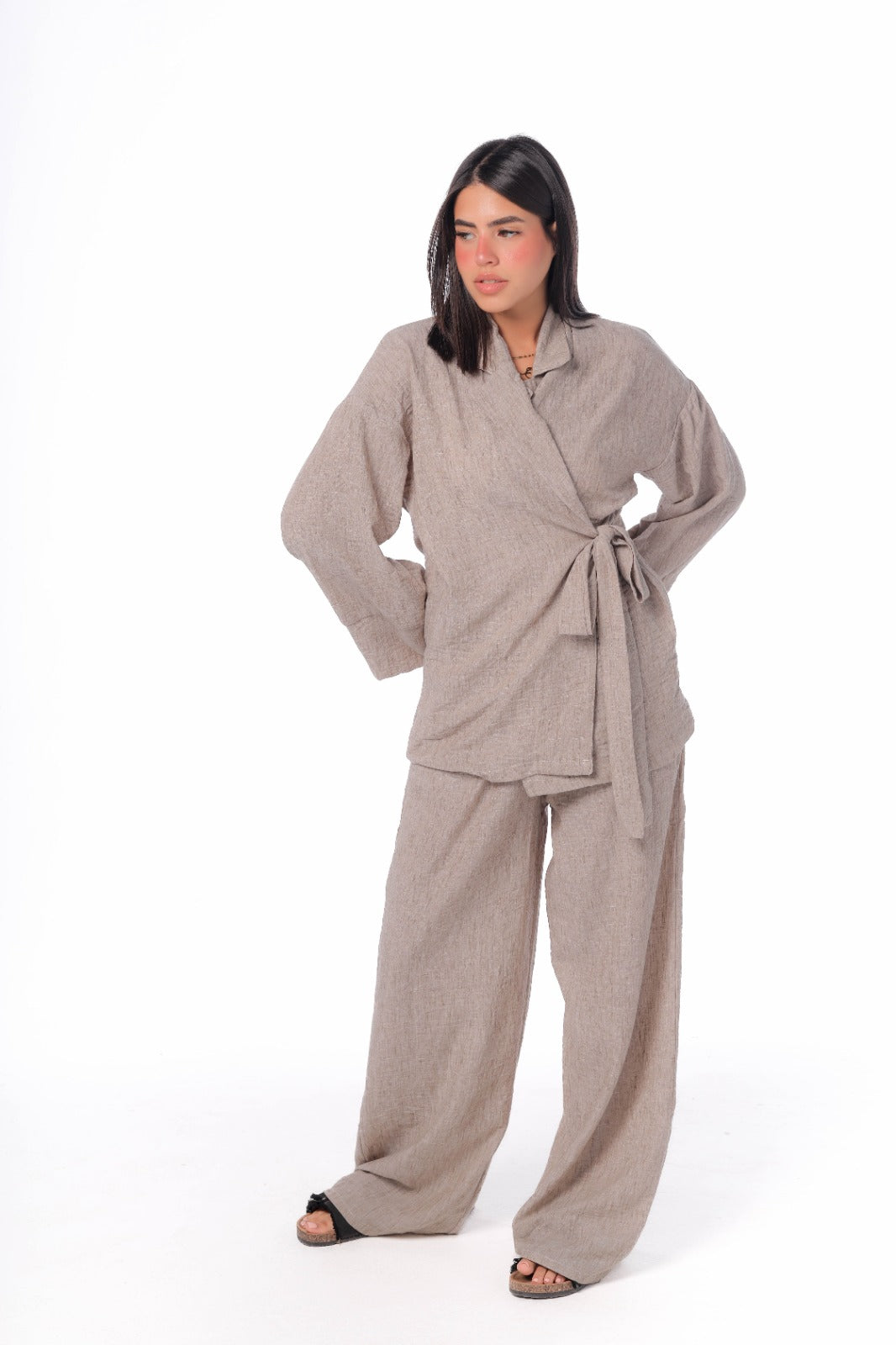 Tie wrap set in beige
