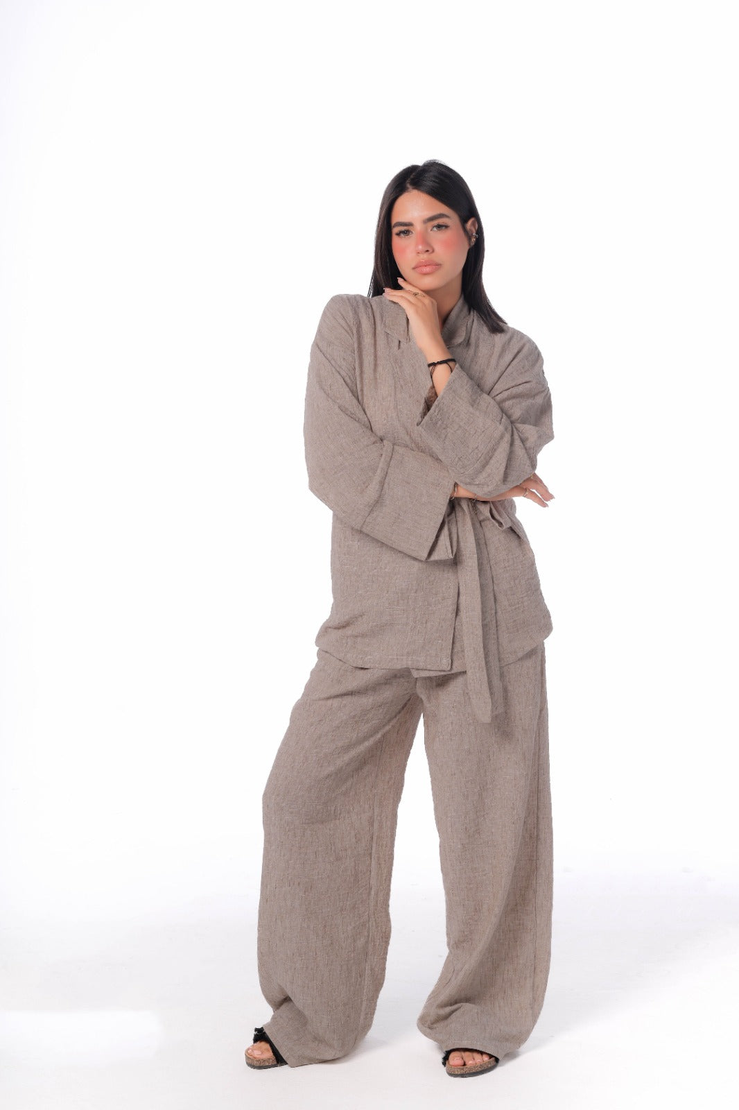 Tie wrap set in beige