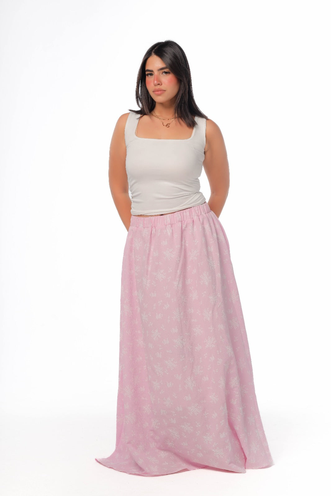 floral skirt in baby pink