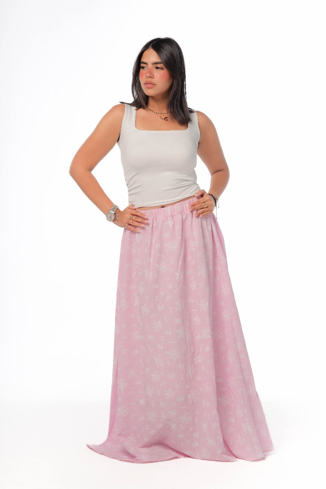 floral skirt in baby pink