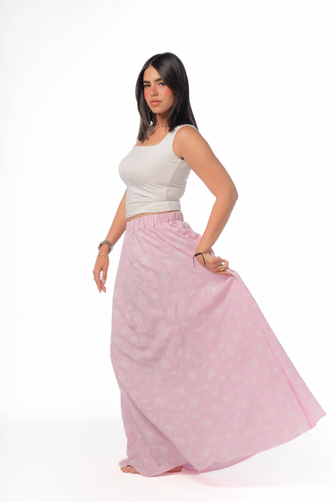 floral skirt in baby pink