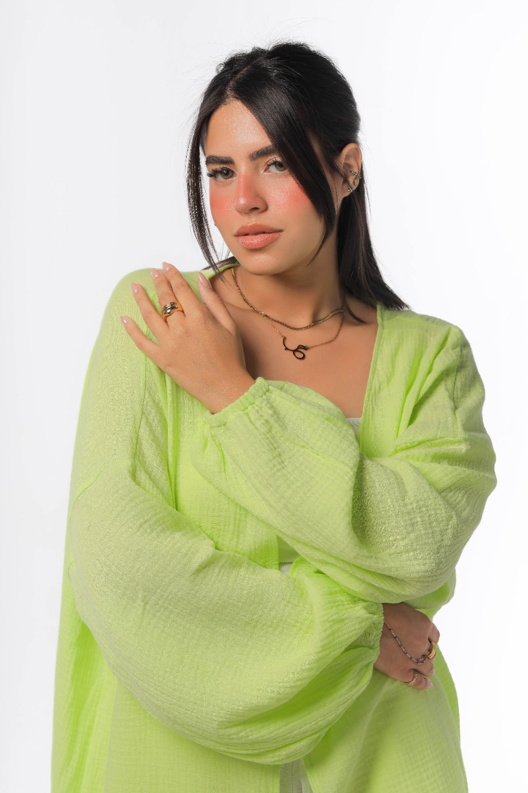 crinkeld cardigan in lime