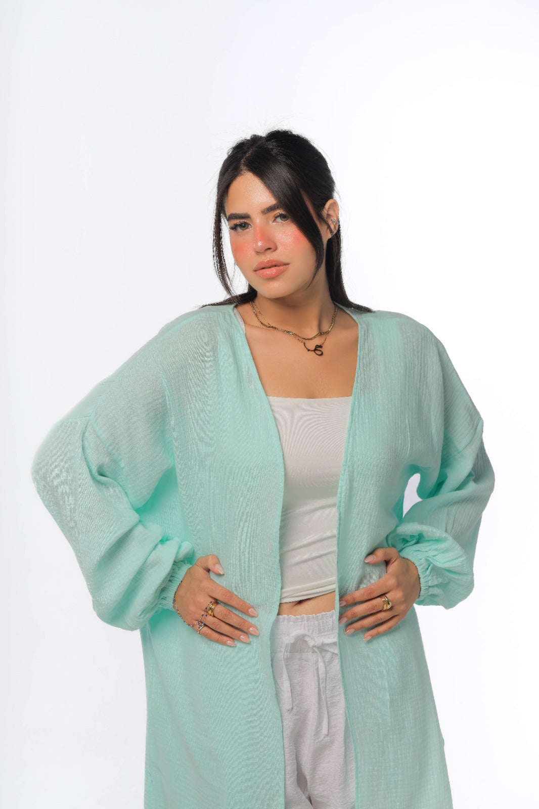 crinkeld cardigan in mint green