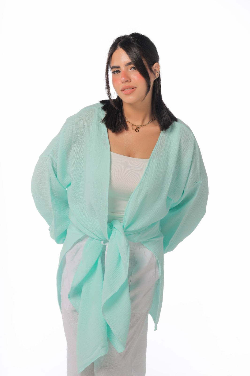 crinkeld cardigan in mint green
