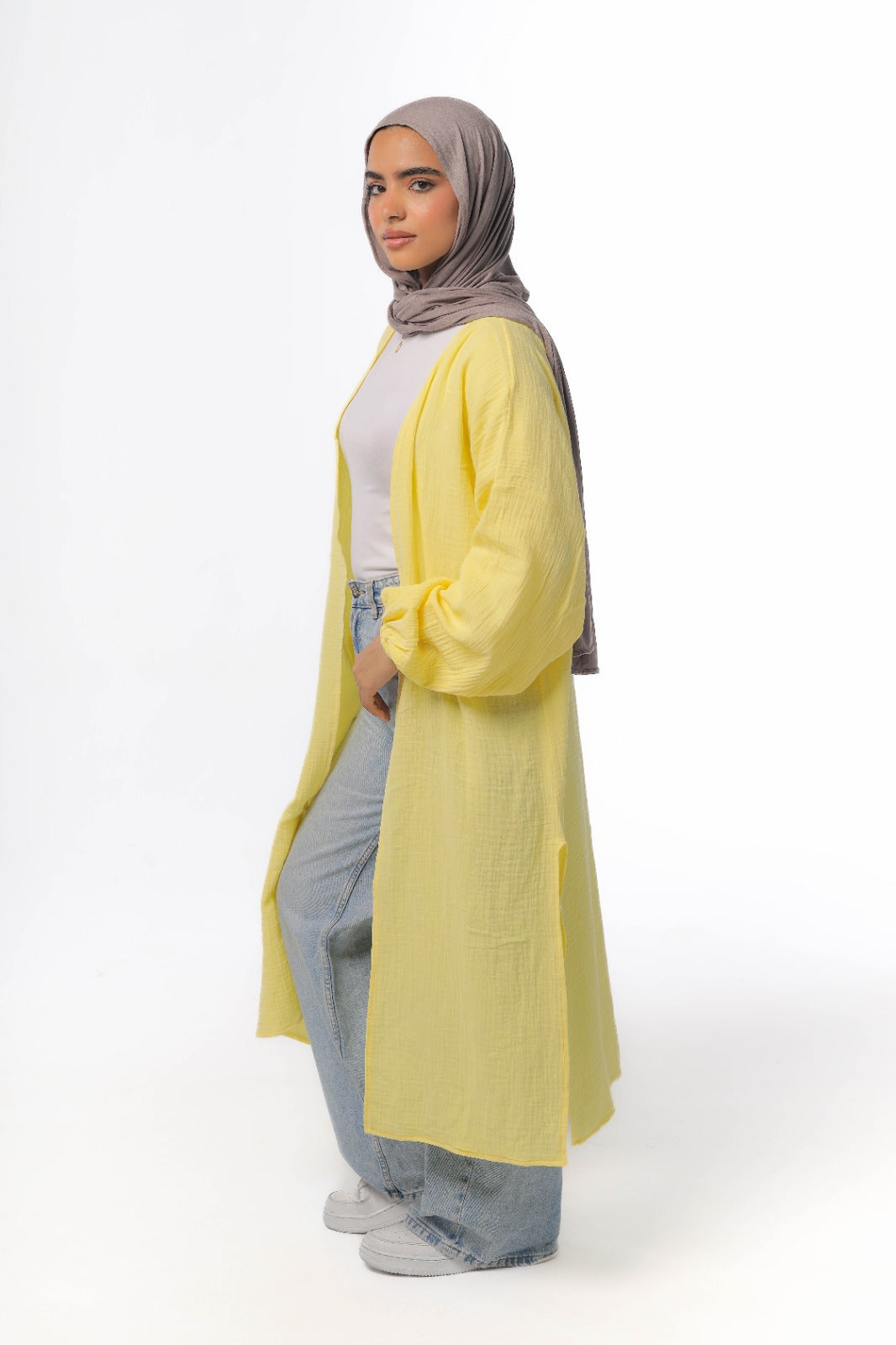crinkeld cardigan in yellow