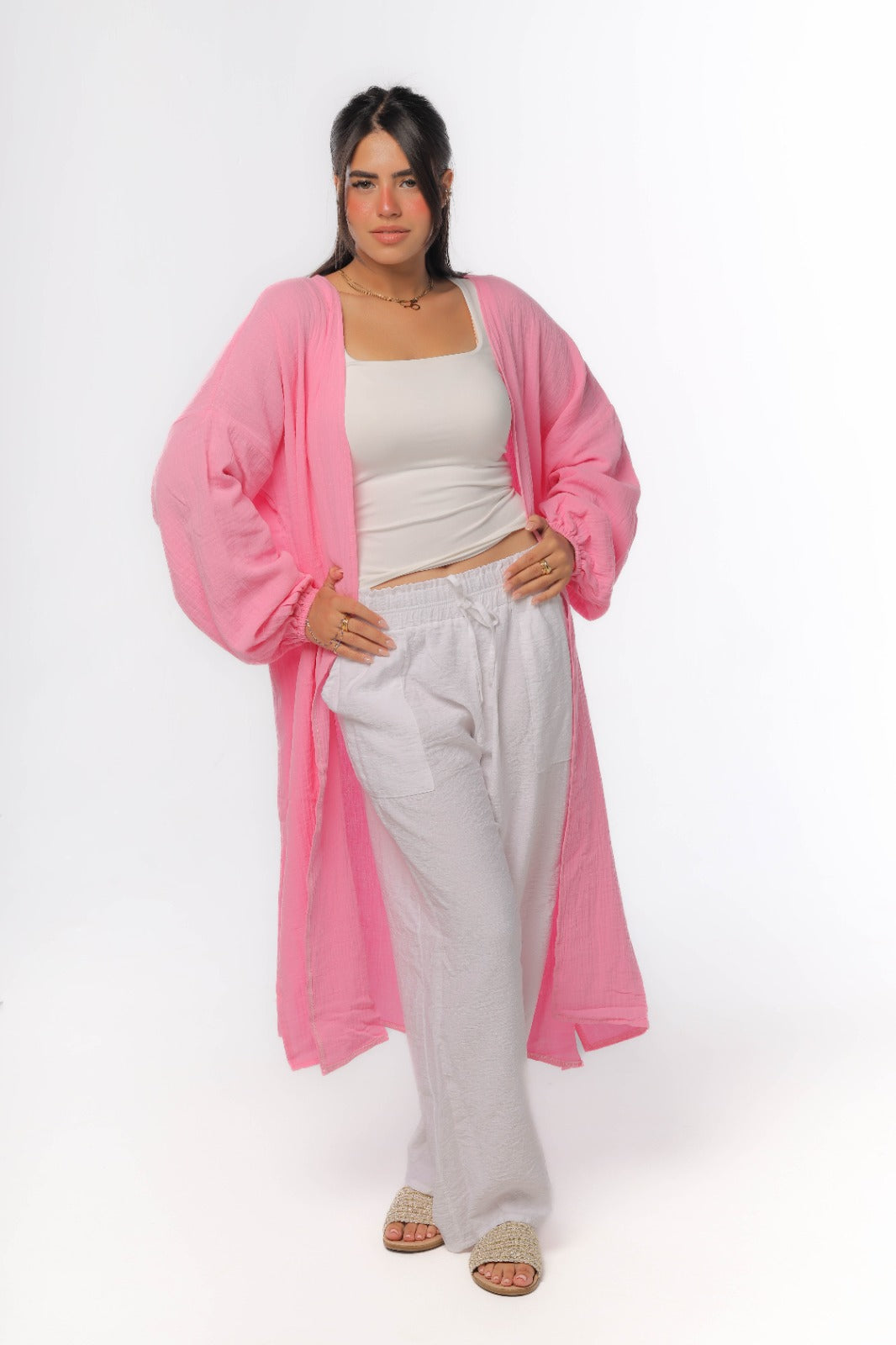 crinkeld cardigan in baby rose