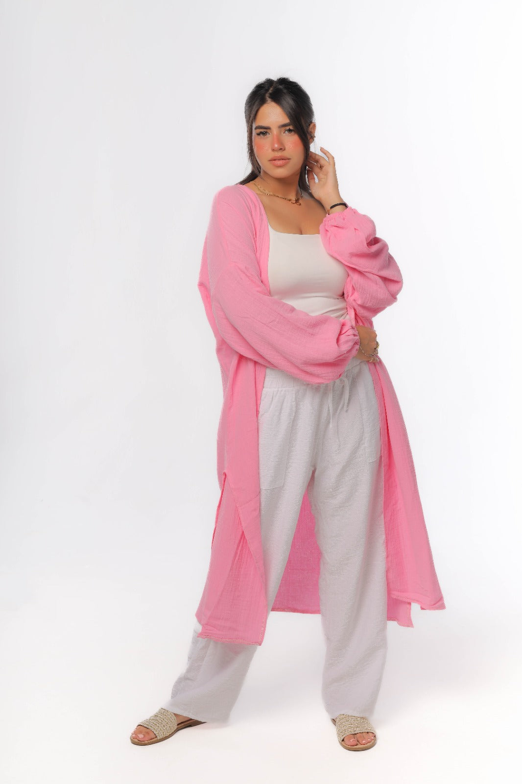 crinkeld cardigan in baby rose