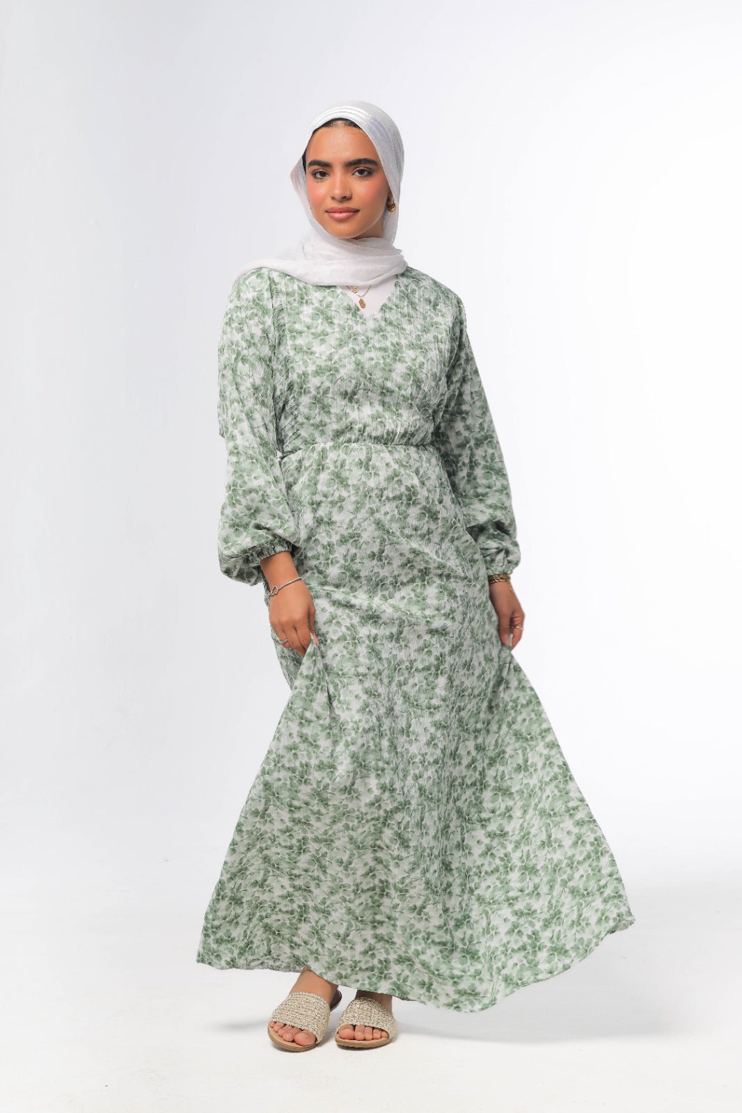floral dress in olive green