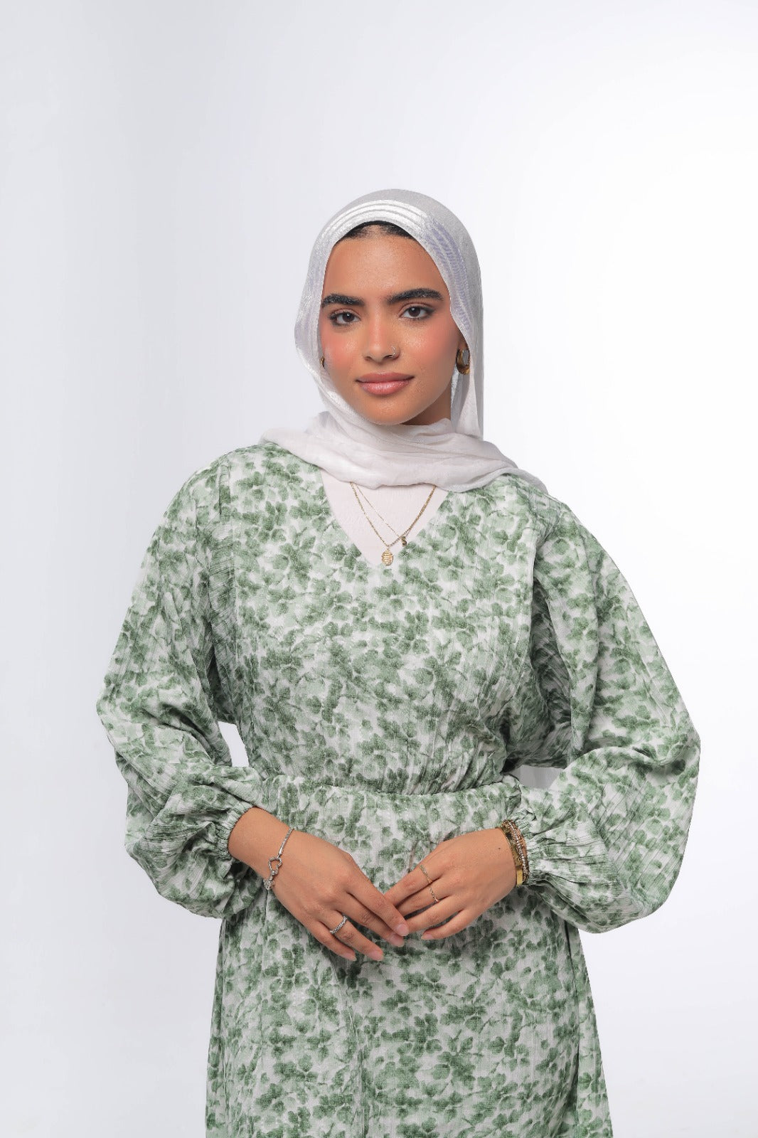 floral dress in olive green