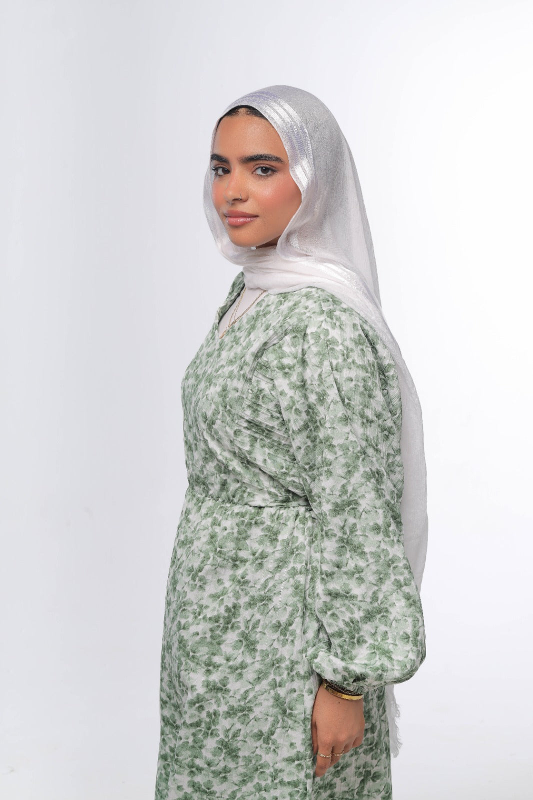 floral dress in olive green