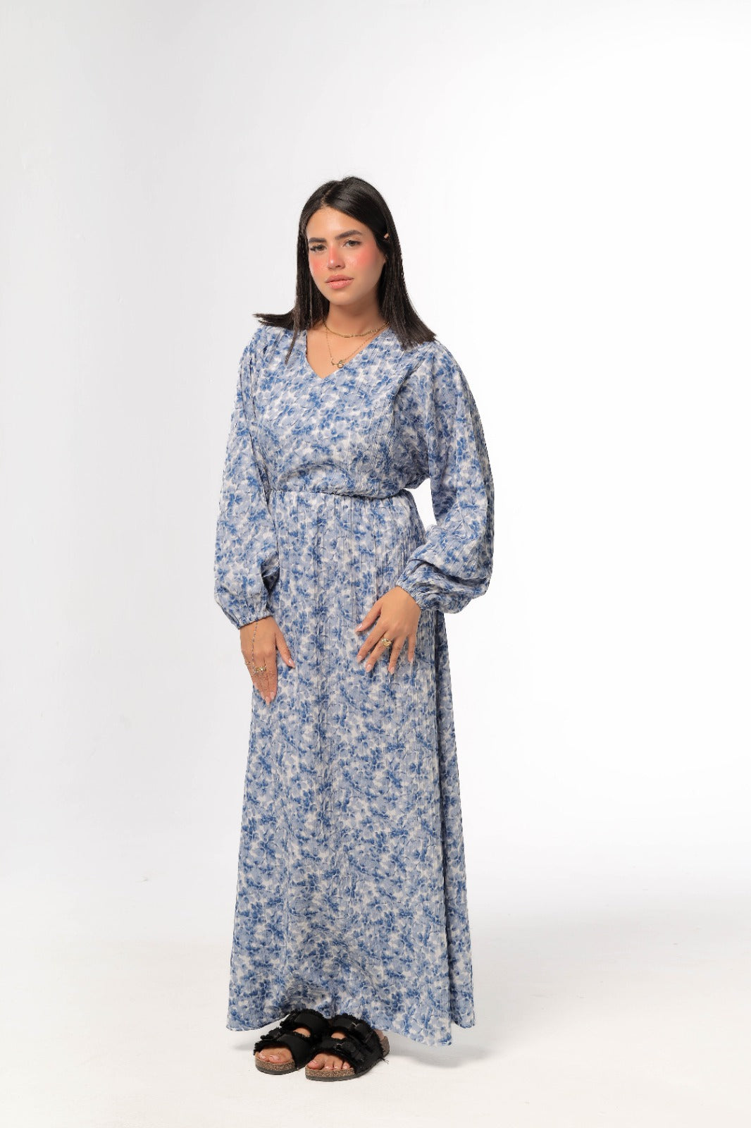 floral dress in blue