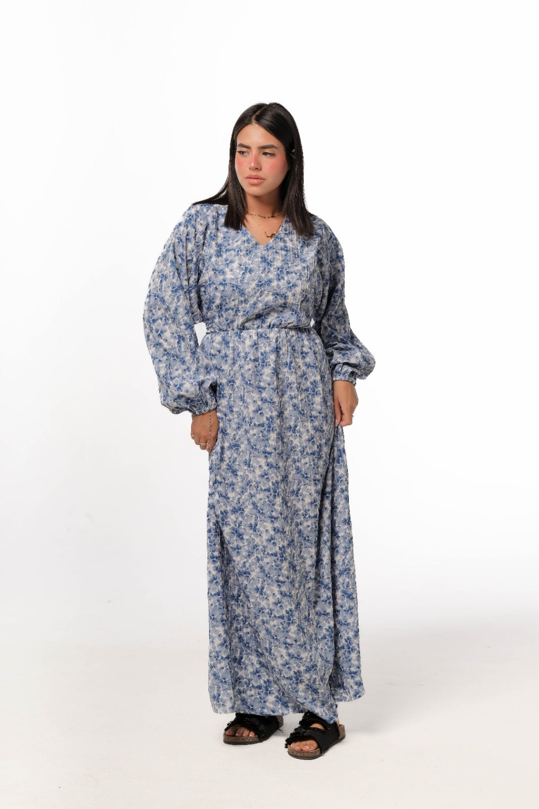 floral dress in blue
