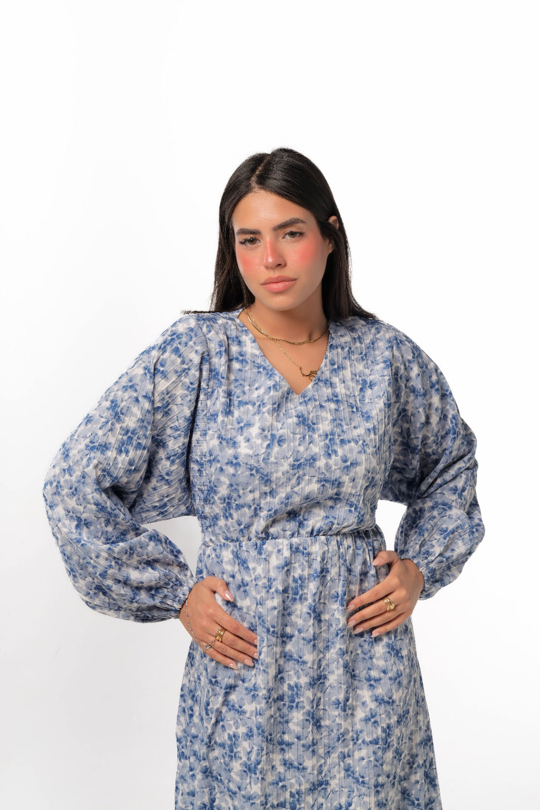 floral dress in blue