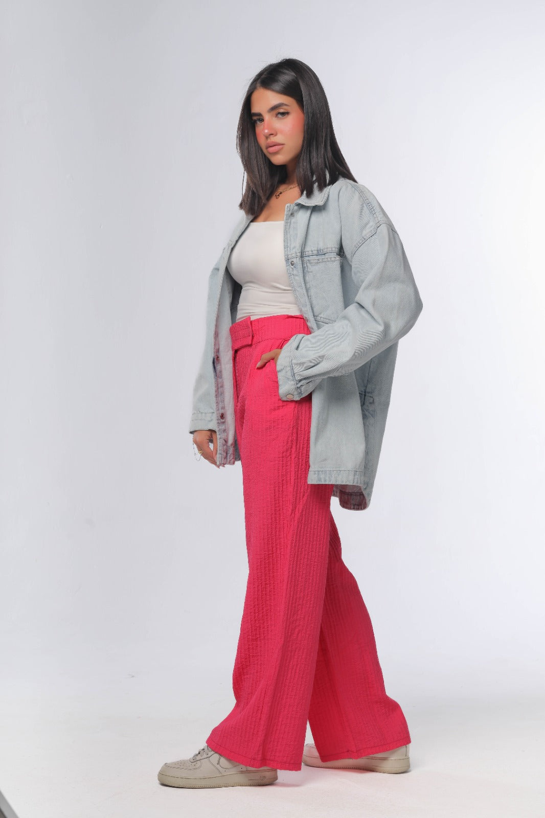 straight pants in hot pink