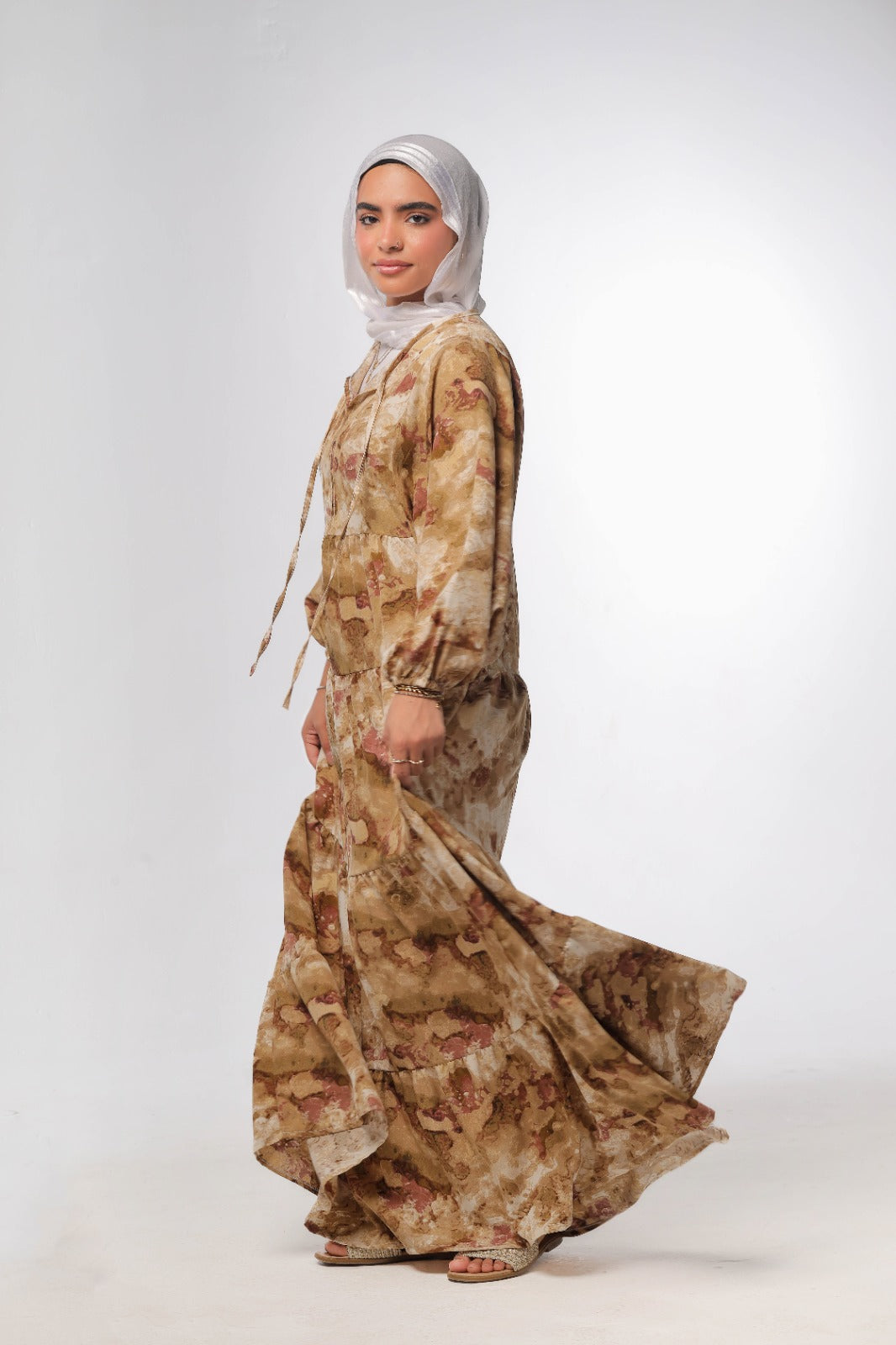 layered dress in beige*brown