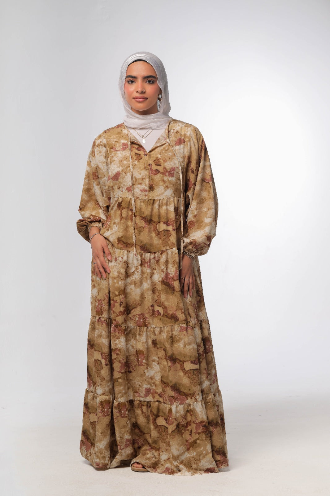 layered dress in beige*brown