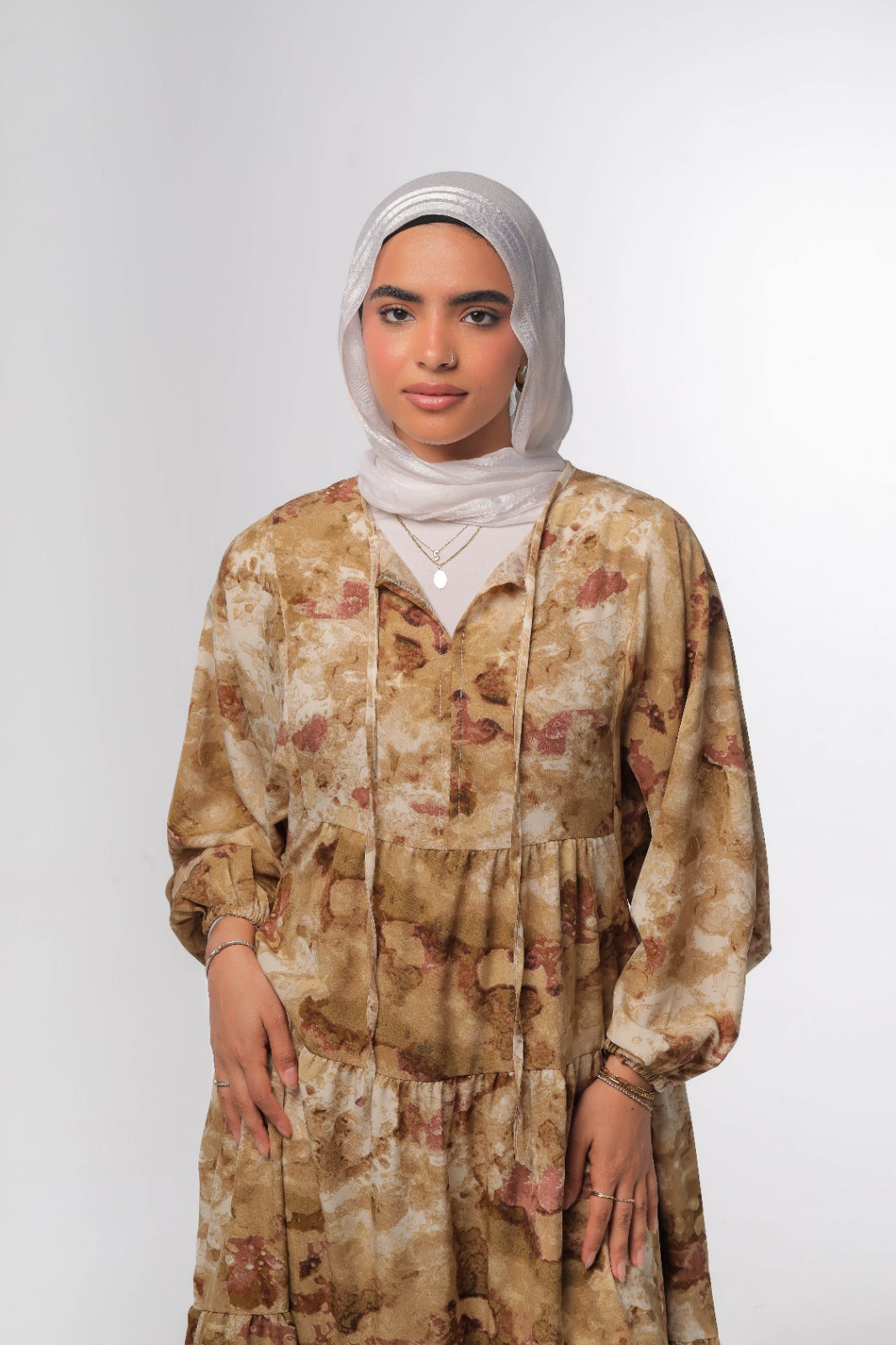 layered dress in beige*brown