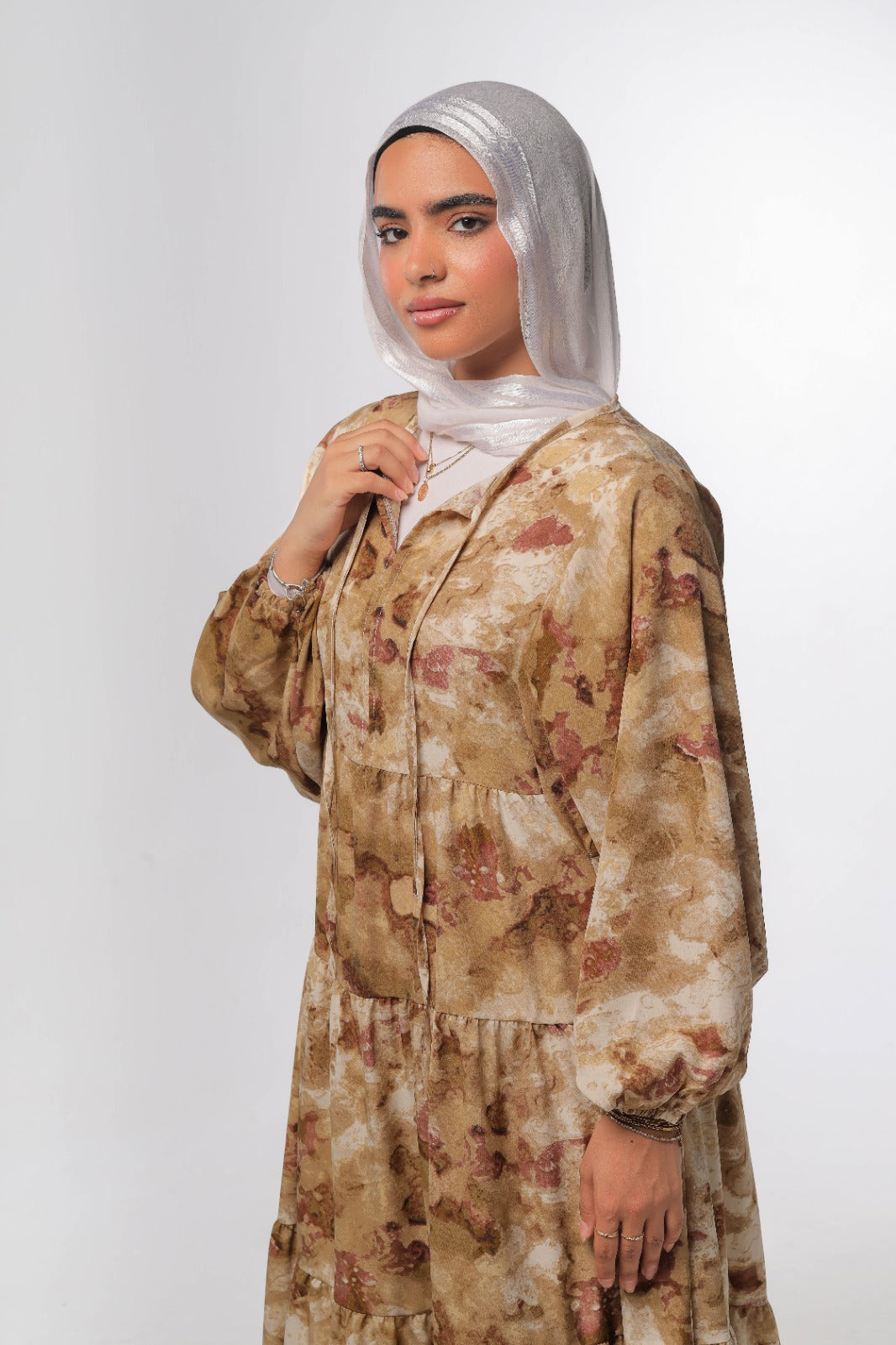 layered dress in beige*brown