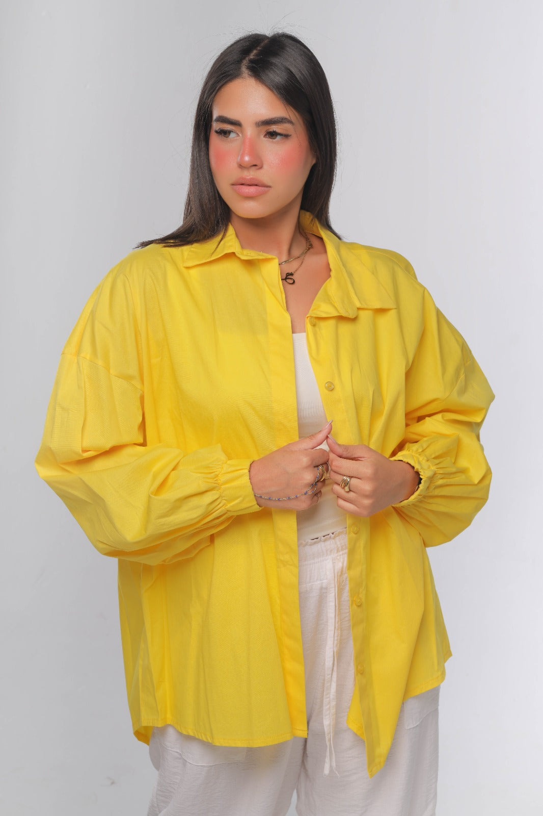 Oversized poplin shirt in yellow