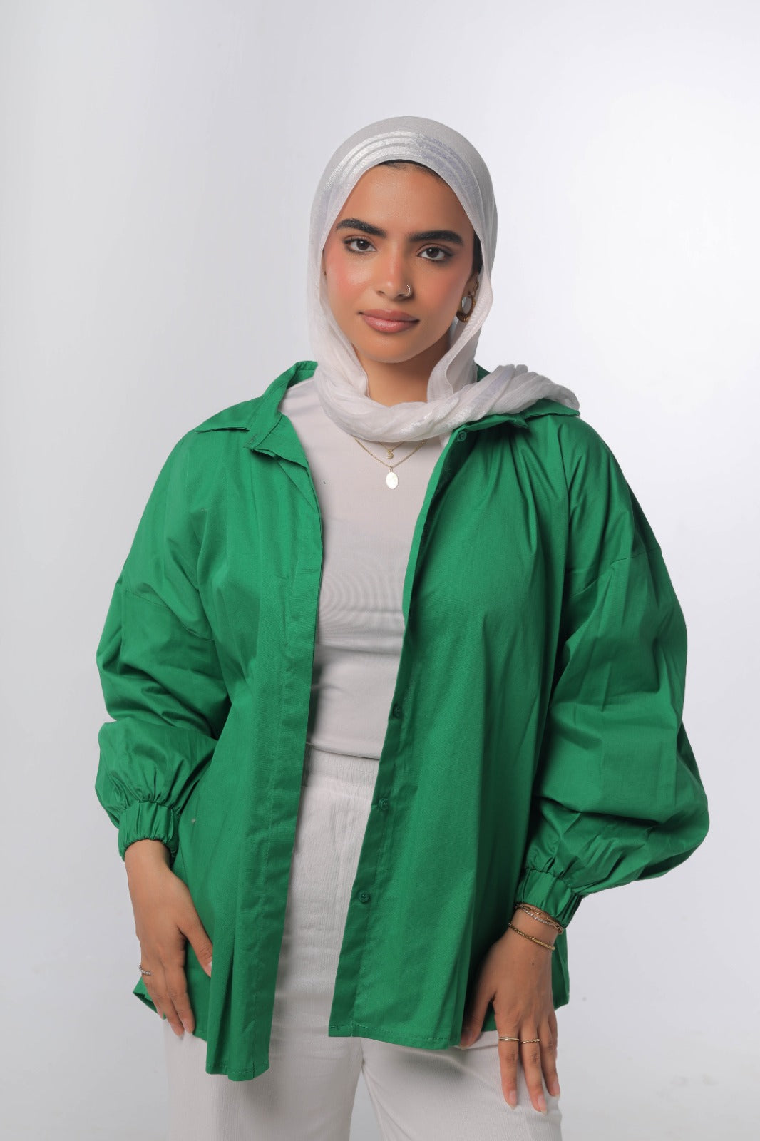 Oversized poplin shirt in green