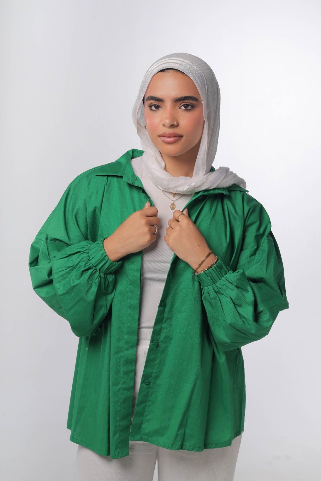 Oversized poplin shirt in green
