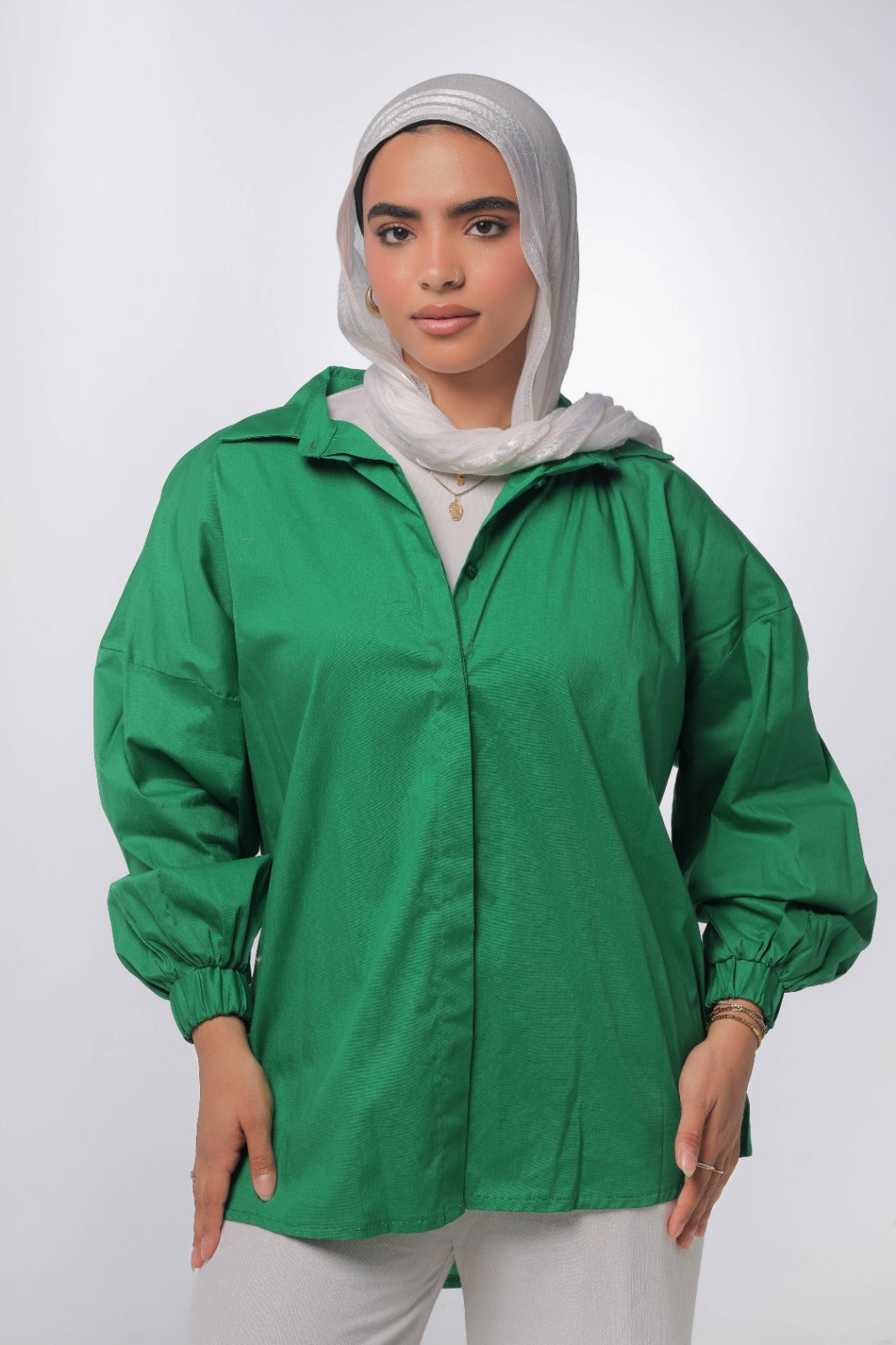 Oversized poplin shirt in green