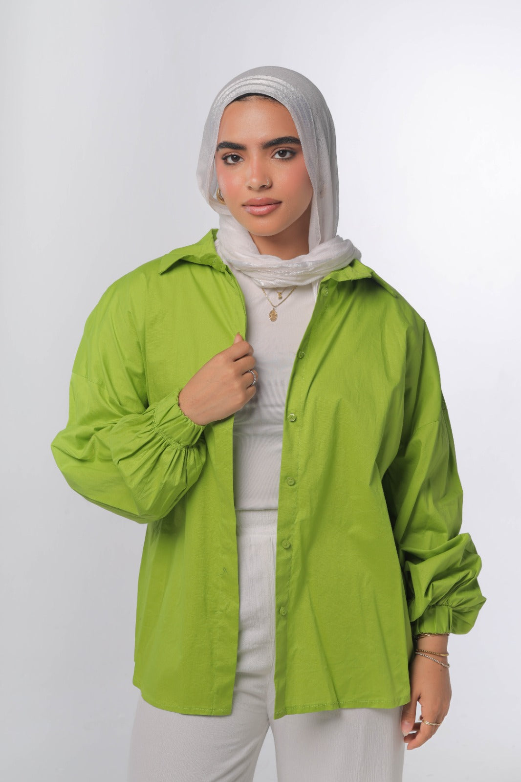 Oversized poplin shirt in lime