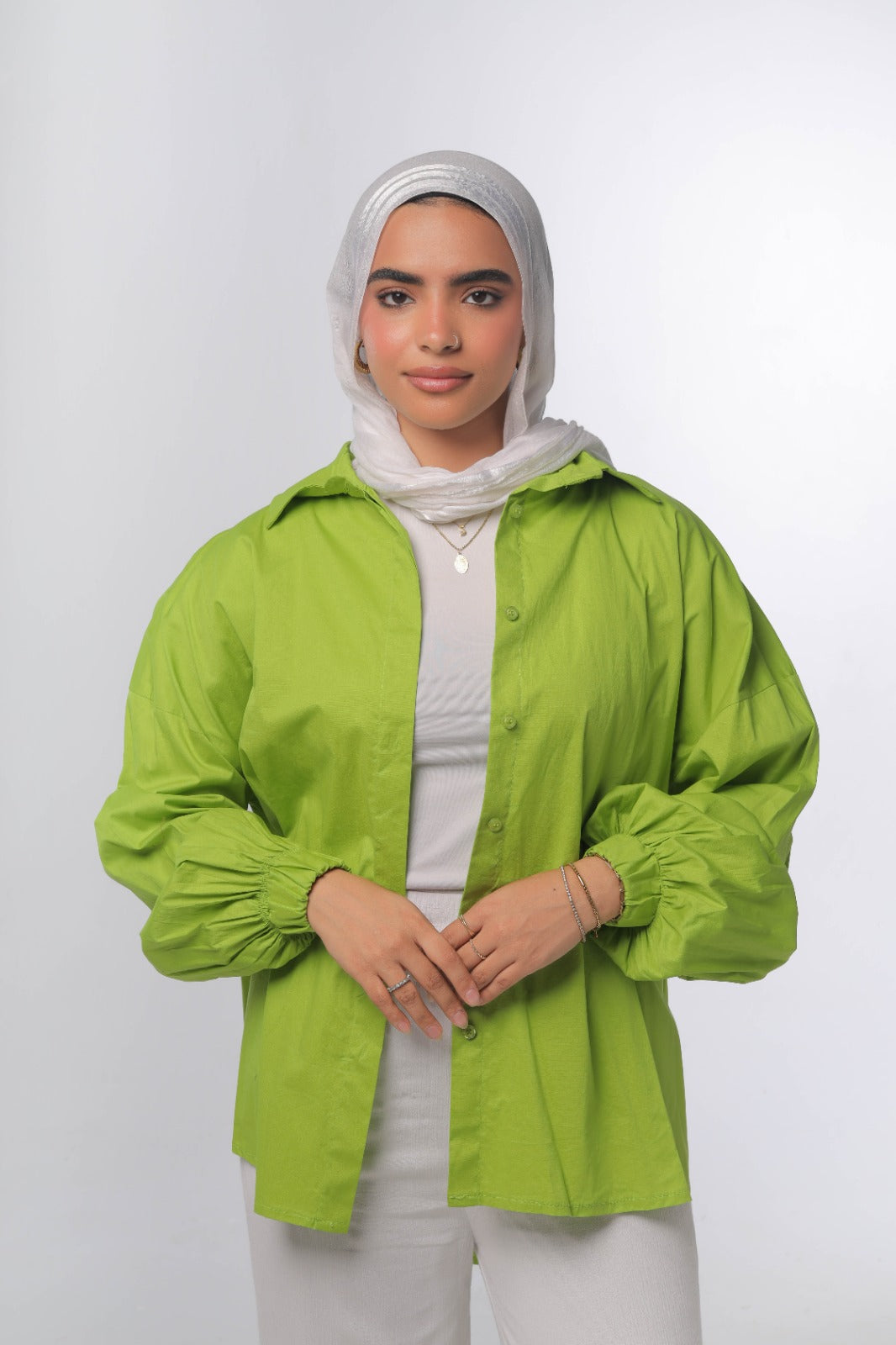 Oversized poplin shirt in lime