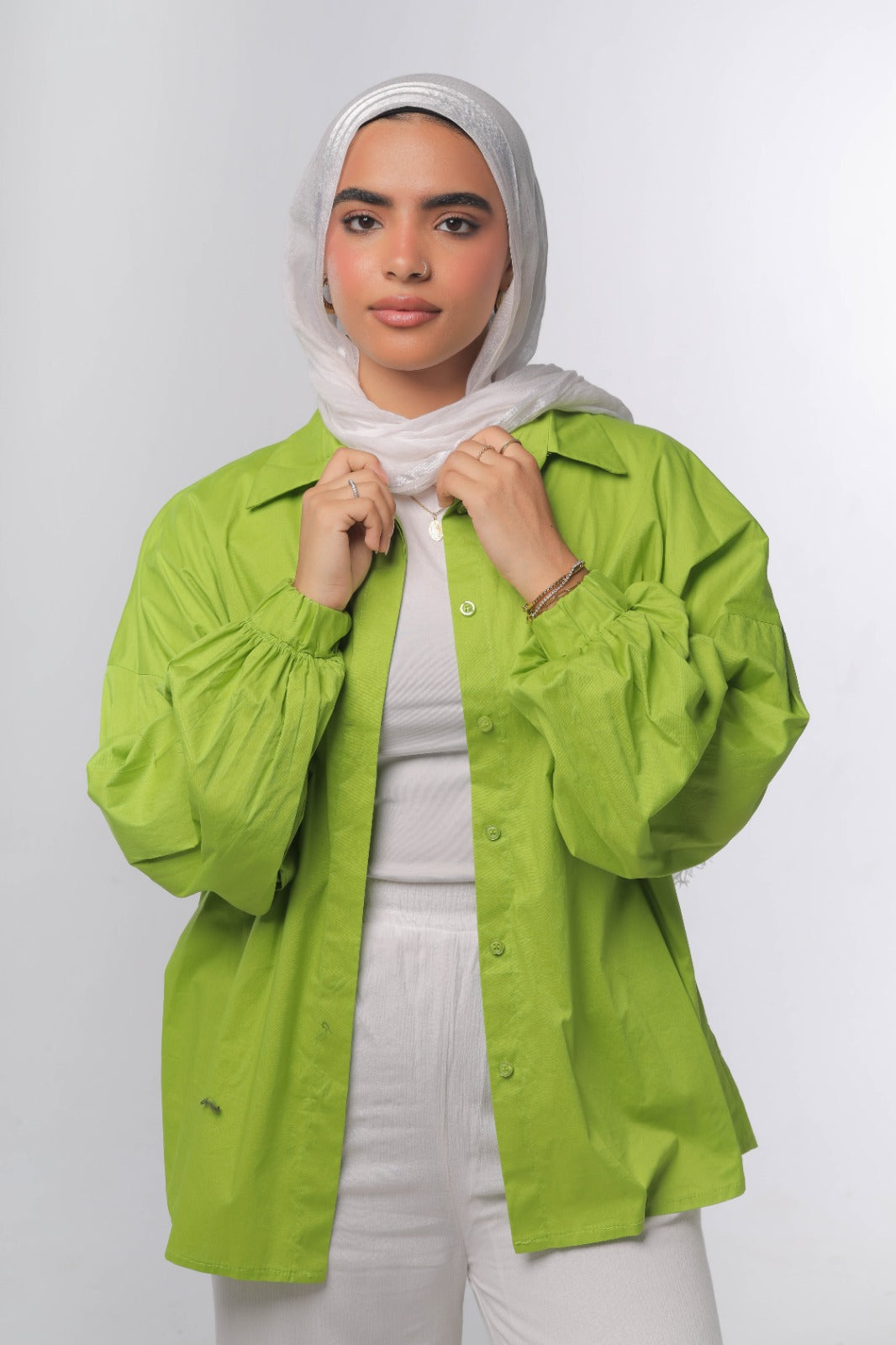 Oversized poplin shirt in lime