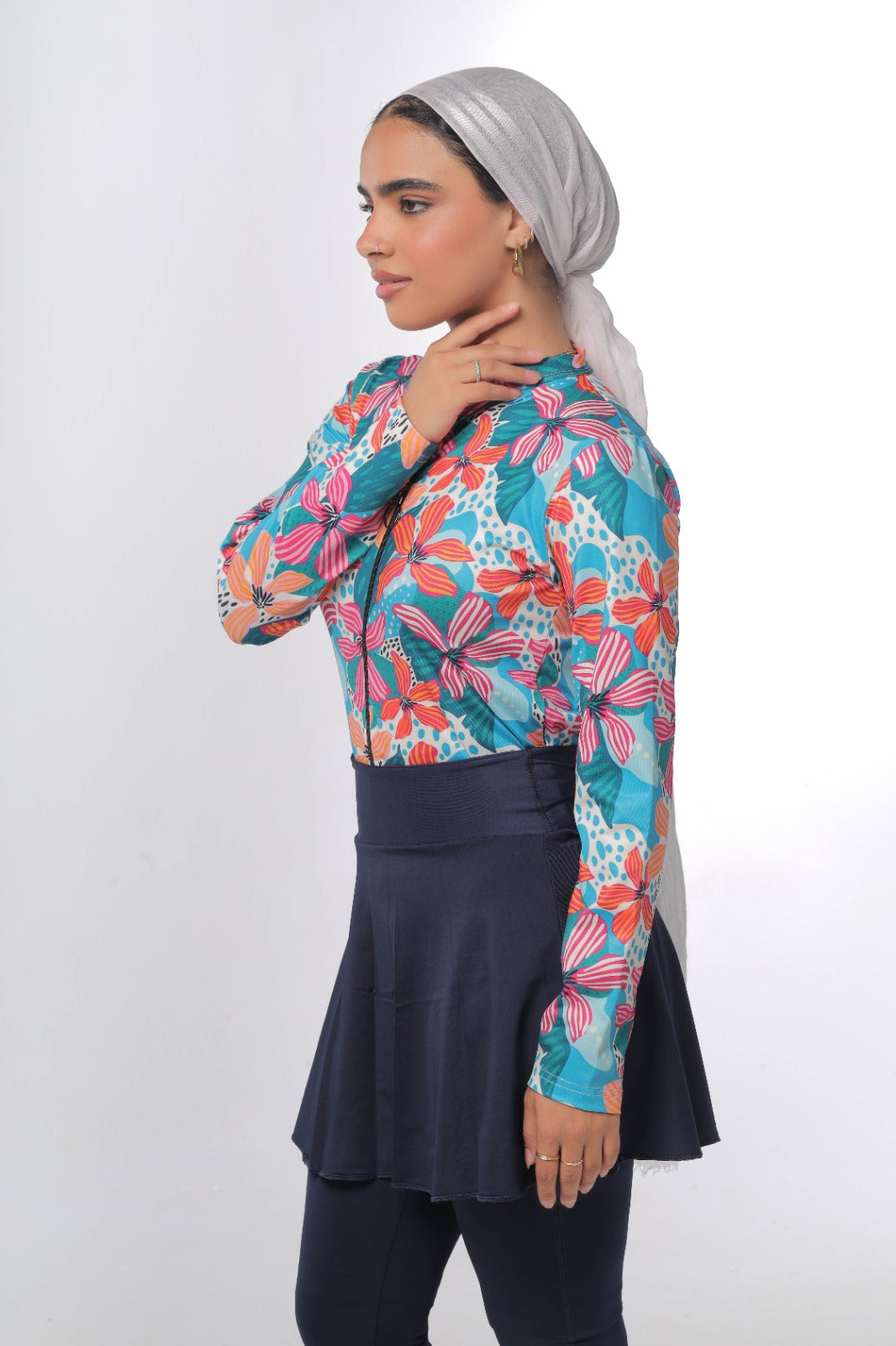 floral navy swimsuit