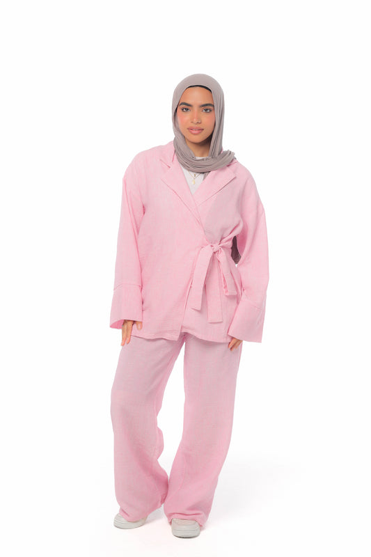 Tie wrap set in baby pink