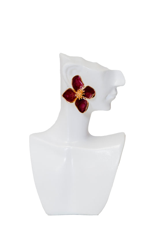 burgundy flower earrings