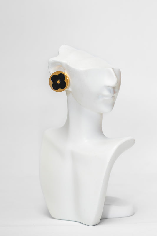 oval gold black earrings