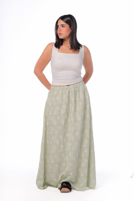 floral skirt in olive green