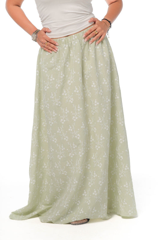 floral skirt in olive green