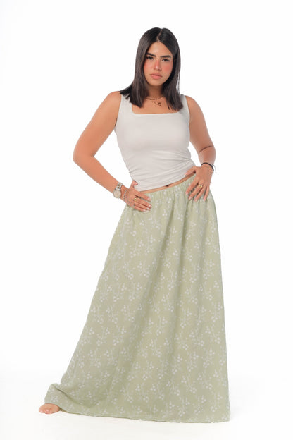 floral skirt in olive green