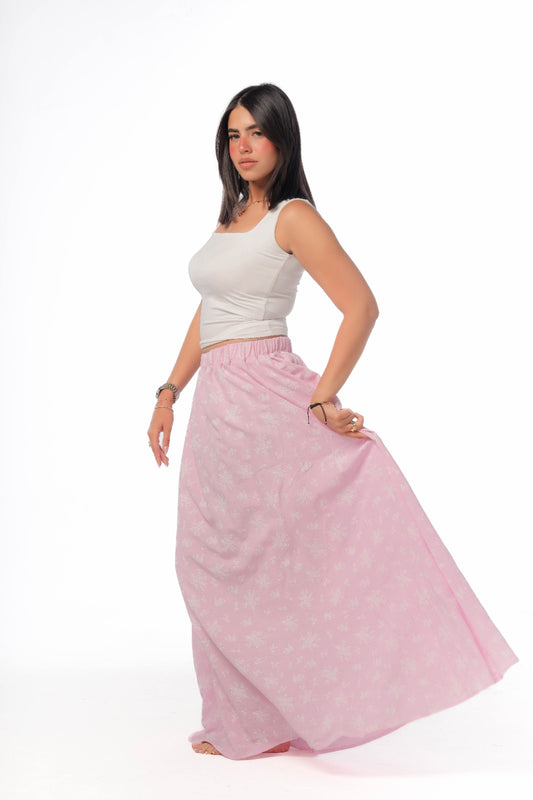 floral skirt in baby pink