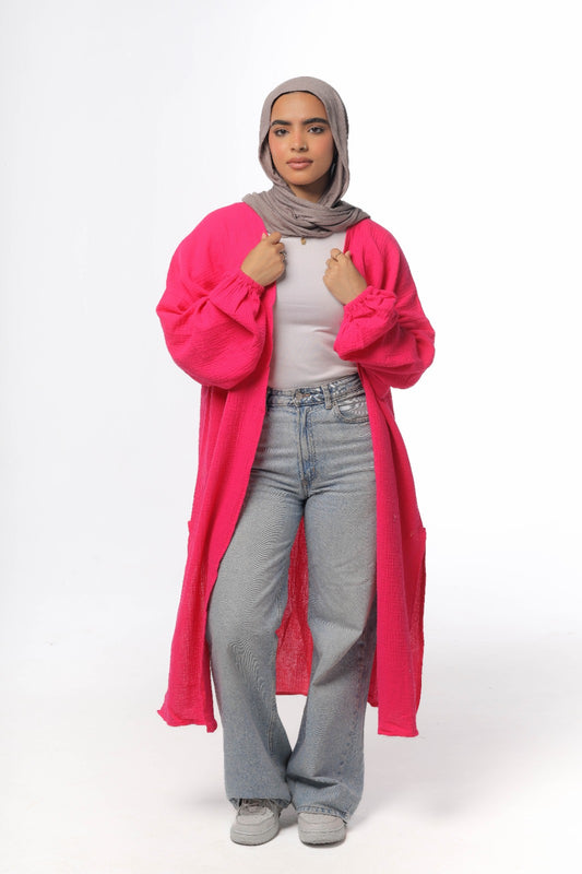 crinkeld cardigan in hot-pink