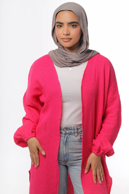 crinkeld cardigan in hot-pink