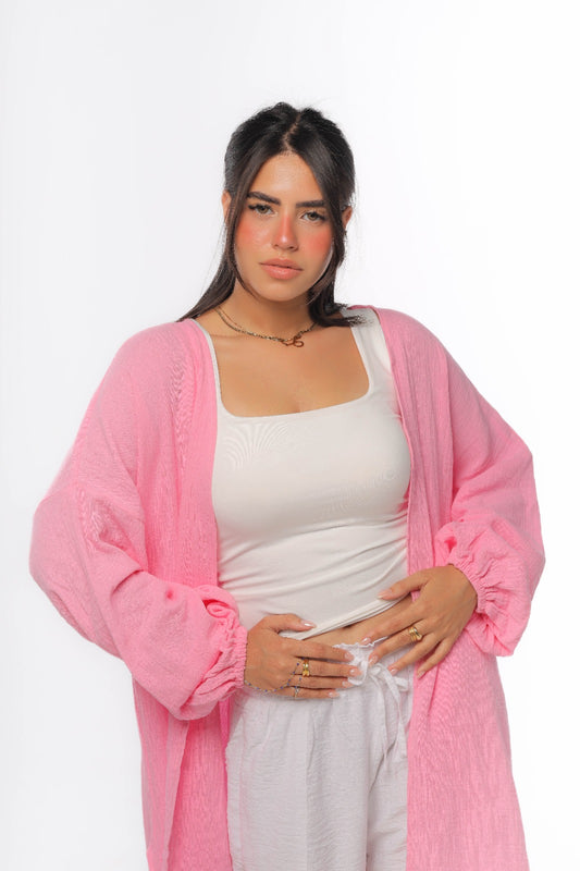 crinkeld cardigan in baby rose