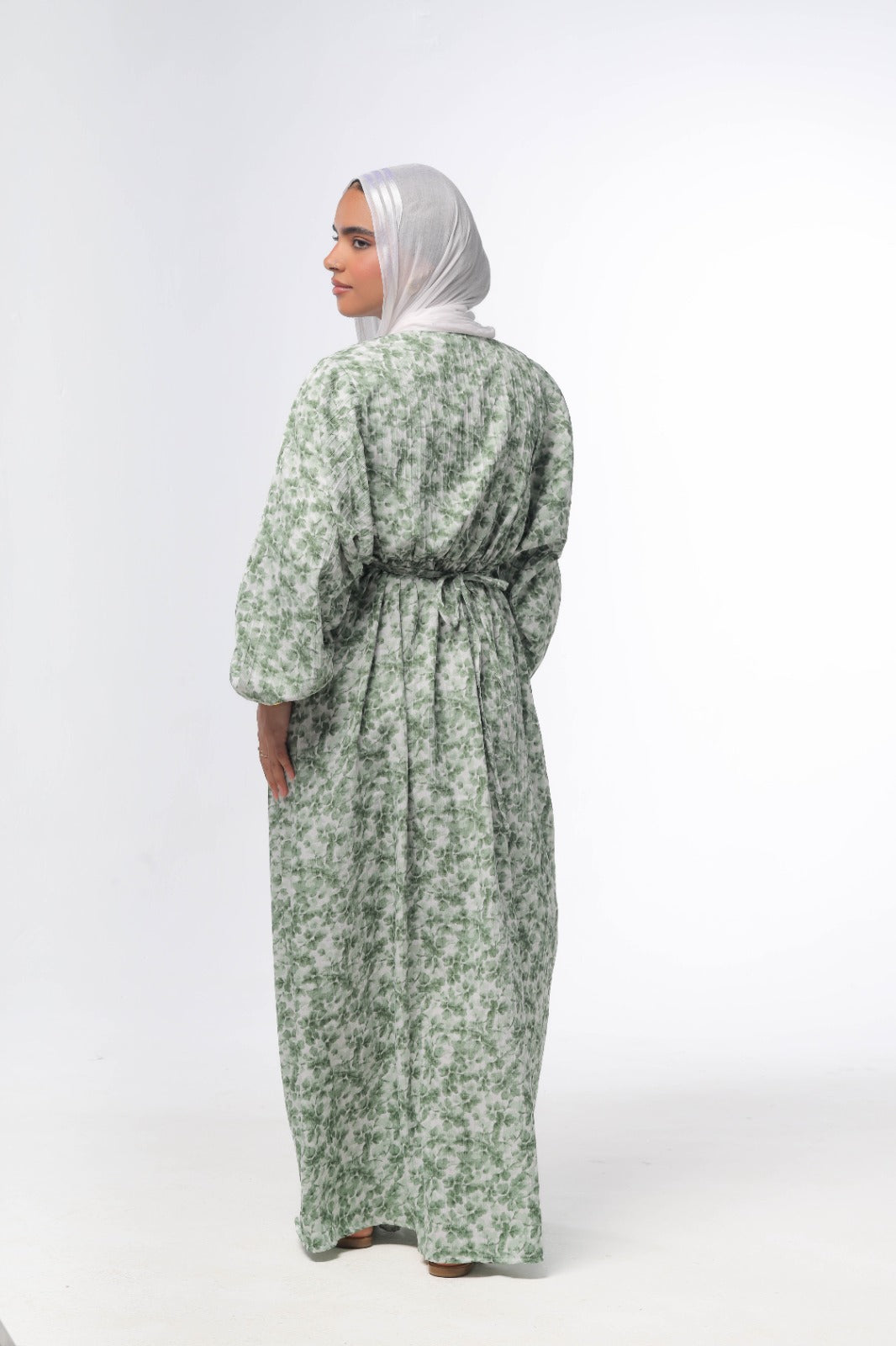 floral dress in olive green