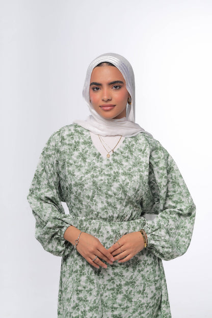floral dress in olive green