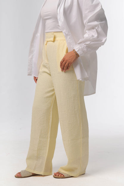 straight pants in yellow