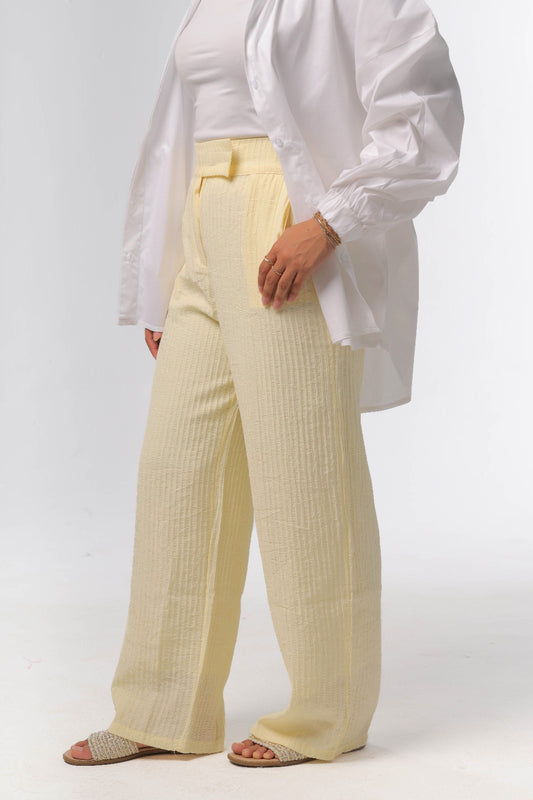 straight pants in yellow