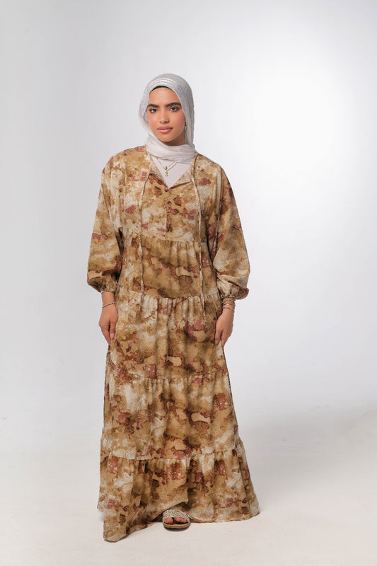 layered dress in beige*brown