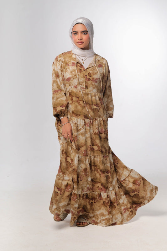 layered dress in beige*brown