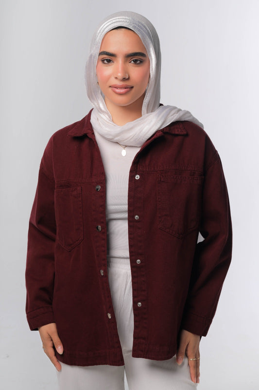 Denim jacket in burgundy