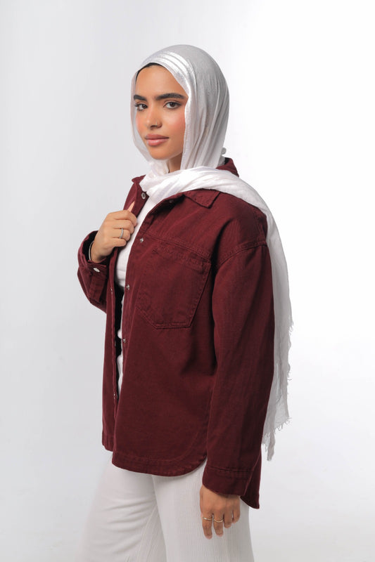 Denim jacket in burgundy