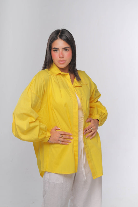 Oversized poplin shirt in yellow