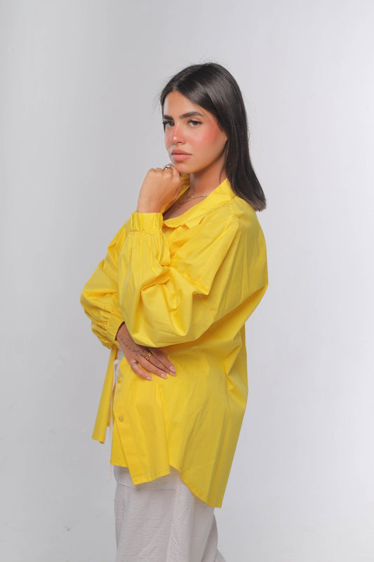 Oversized poplin shirt in yellow
